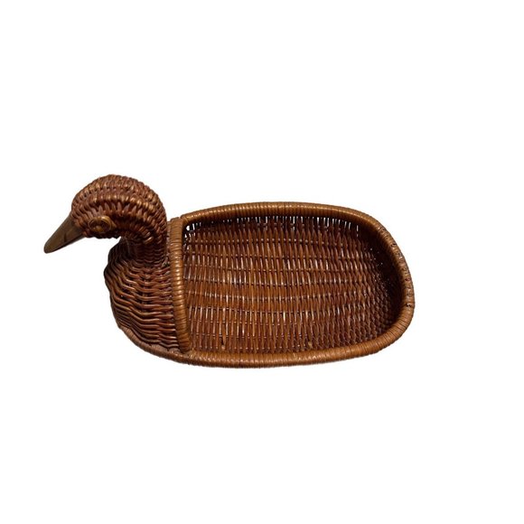 Vintage Wicker Duck Woven Rattan Wooden Beak Basket - Picture 2 of 6